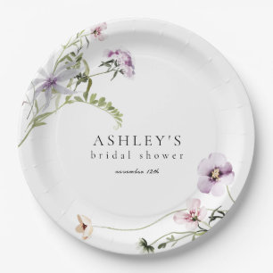 Delicate Floral Lavender Bridal Shower Paper Plate
