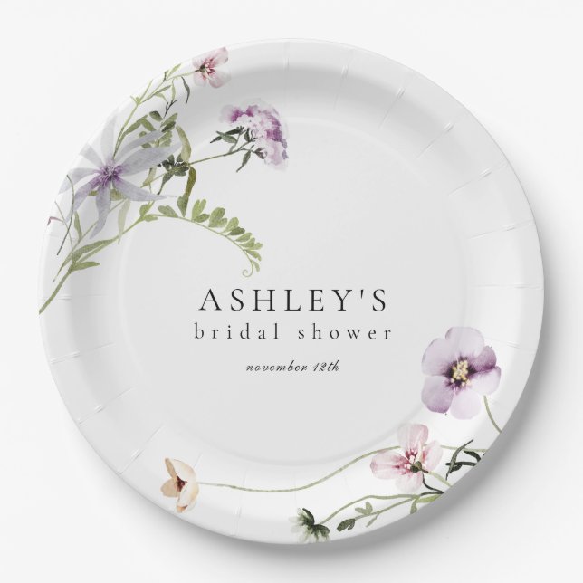 Delicate Floral Lavender Bridal Shower Paper Plate (Front)