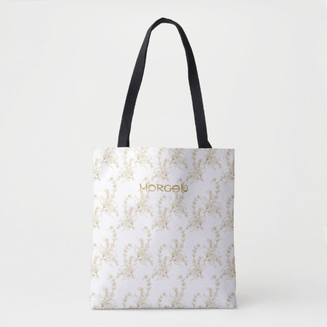 Delicate Floral Line Art Personalized Tote Bag 🌸 (Front)
