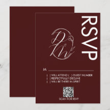 Delicate Floral Logo Wedding Burgundy RSVP Card