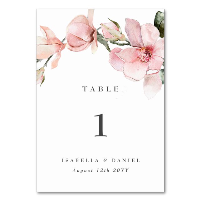 Delicate Floral Magnolia Wedding Table Number (Front)