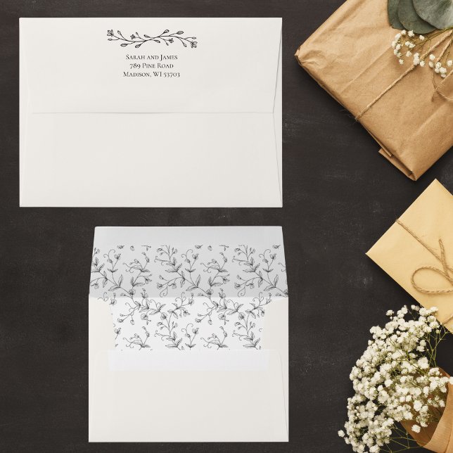 Delicate Floral Monochrome Wedding Envelope (Creator Uploaded)