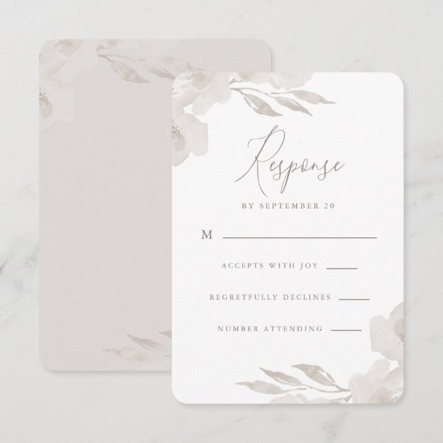 Delicate Floral Neutre et Mariage Foliage Rsvp (Devant / Derrière)