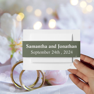 Delicate Floral on Olive Green Invitation  Belly Band