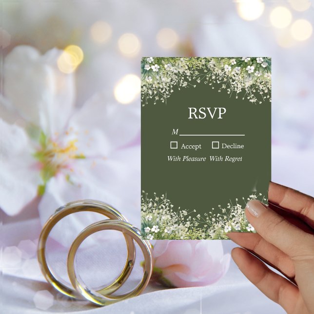 Delicate Floral on Olive Green RSVP Card (Creator Uploaded)