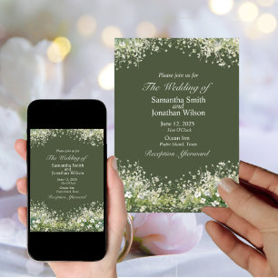 Delicate Floral on Olive Green Wedding Invitation