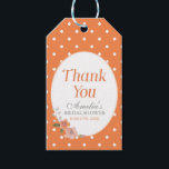 Delicate Floral Orange Bridal Shower Thank You Gift Tags<br><div class="desc">Adorn your favour gifts with a personal touch; this pretty bridal shower gift tag features the word "Thank You", delicate watercolor floral and orange and white polka dot pattern that's perfect for a spring summer bridal shower. Do take a look at the other floral Bridal Shower matching items including the...</div>