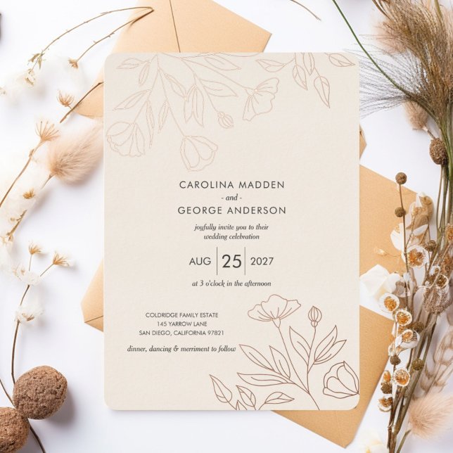 Delicate floral outlines Wedding Foil Invitation (Creator Uploaded)