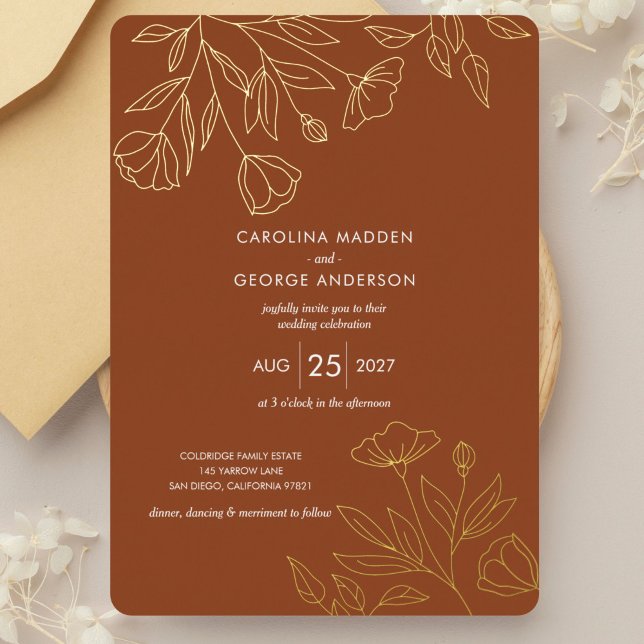 Delicate floral outlines Wedding Foil Invitation (Creator Uploaded)