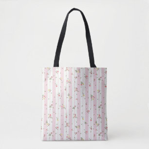 Delicate Floral Pattern Back Solid Pink Tote Bag