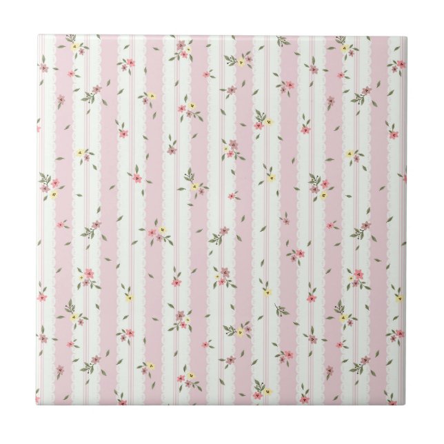 Delicate Floral Pattern Ceramic Tile (Front)