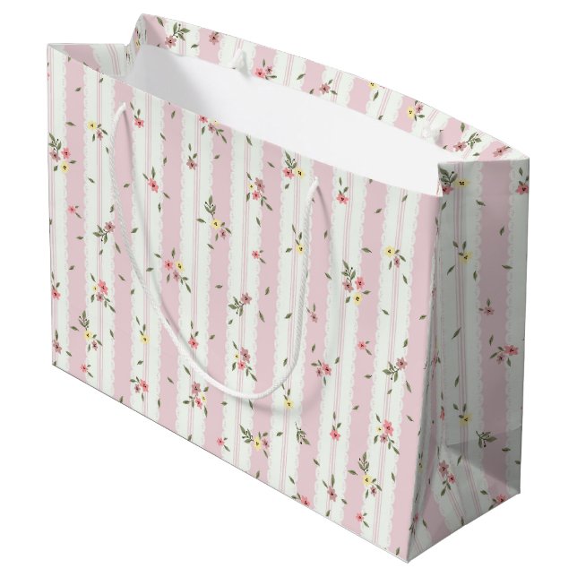 Delicate Floral Pattern Pink Large Gift Bag (Back Angled)