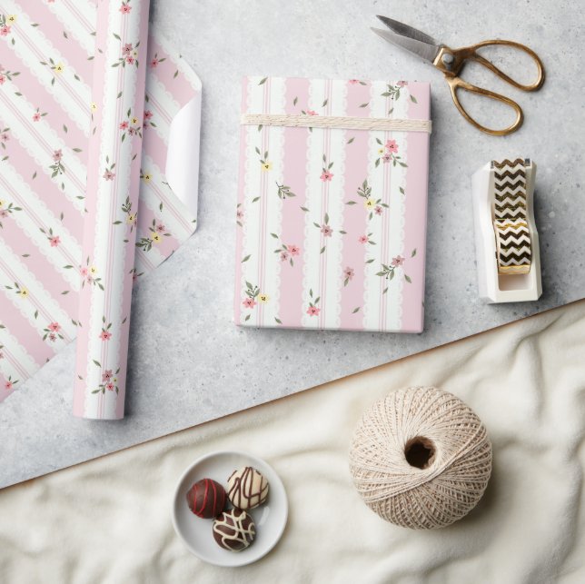Delicate Floral Pattern Pink - Wrapping Paper Roll (Crafts)