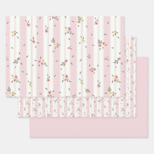 Delicate Floral Pattern Pink Wrapping Paper Set