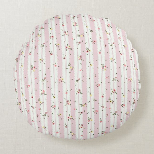 Delicate Floral Pattern Round Accent Pillow (Front)
