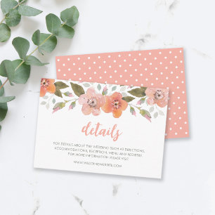 Delicate Floral Peach Wedding Details Enclosure Card