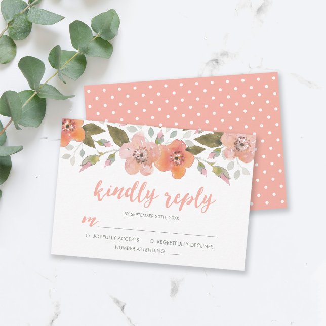 Delicate Floral Peach Wedding Kindly Reply RSVP Card (Creator Uploaded)