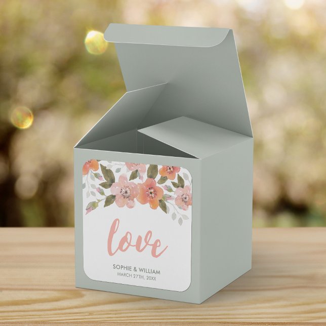 Delicate Floral Peach Wedding Love Square Sticker (Creator Uploaded)