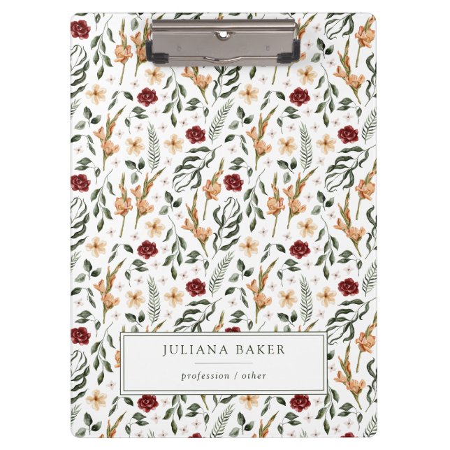 Delicate Floral Personalized Clipboard (Front)