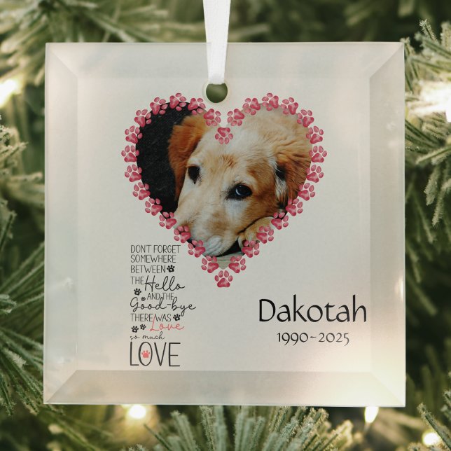Delicate Floral Pet Sympathy Photo Tribute Glass Ornament (Personalized Pet photo memorial Christmas ornament)