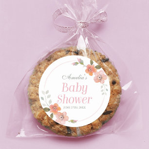 Delicate Floral Pink Baby Shower Round Sticker