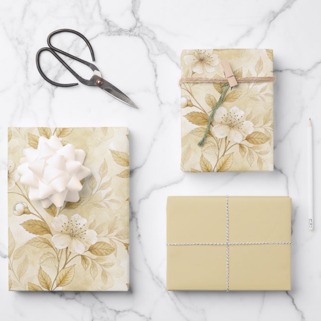 Delicate Floral Print Wrapping Paper Set (Front)