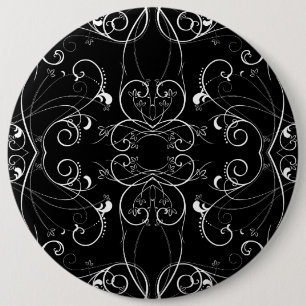 Delicate Floral Repeating Pattern in White on Blac 6 Inch Round Button