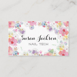 Delicate Floral Soft Multicolor Script   Business  Card