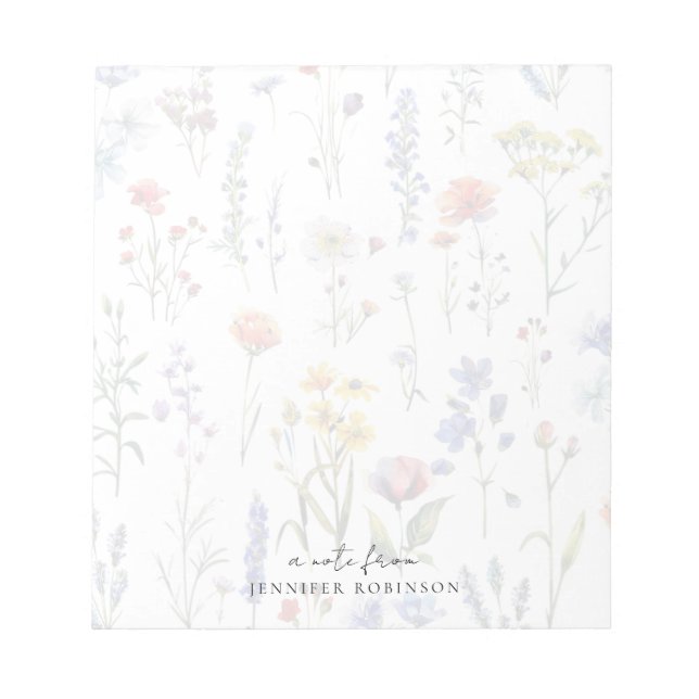 Delicate Floral Spring Summer Wildflowers Name  Notepad (Front)