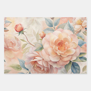 Delicate Floral Vintage Inspired Pastel Watercolor Wrapping Paper Sheet