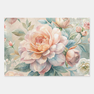 Delicate Floral Vintage Inspired Pastel Watercolor Wrapping Paper Sheet