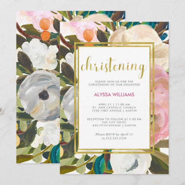 Delicate Floral Watercolor | Christening Invitation (Front/Back)