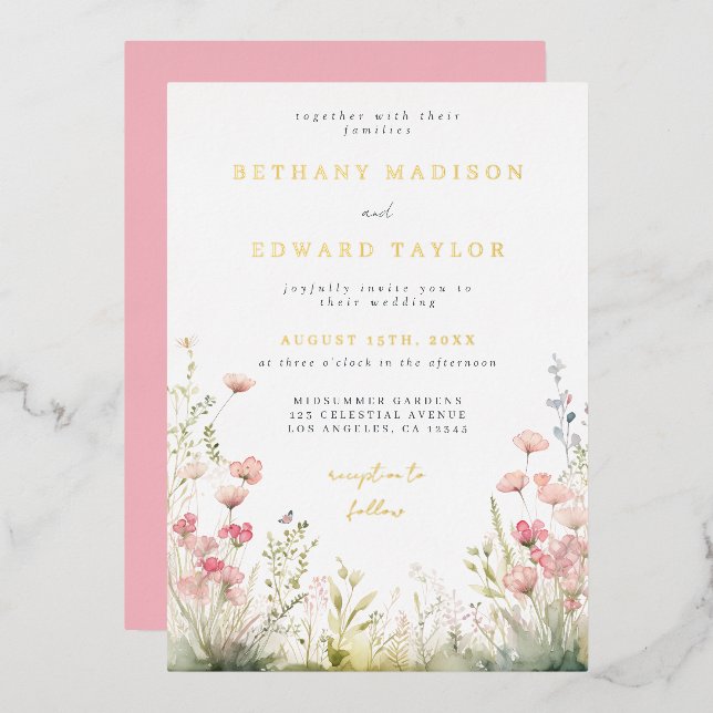 Delicate Floral Wedding Foil Invitation (Front/Back)