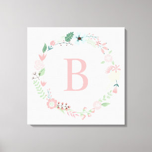 Delicate Floral Wreath Monogram Canvas Print