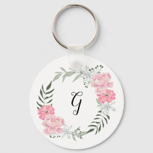 Delicate floral wreath, pink peonies keychain