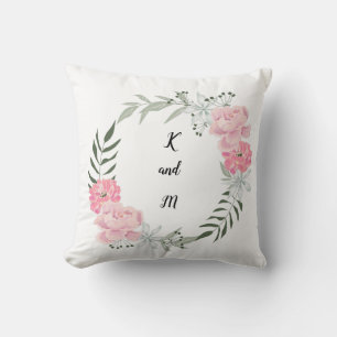 Delicate floral wreath, pink peonies throw pillow