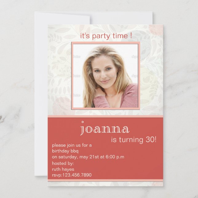 Delicate florals 30th birthday party invitations (Front)