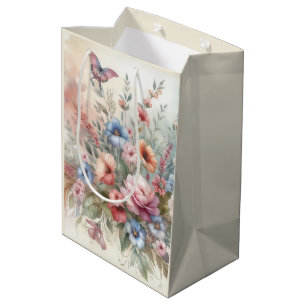 Delicate Florals and Butterflies Medium Gift Bag
