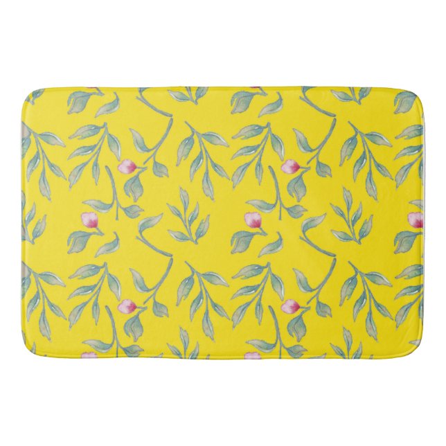 Delicate Florals Blazing Yellow Floral Bath Mat (Front)