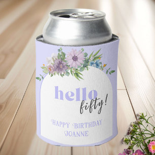 Delicate Florals lavender 50th Birthday  Can Cooler
