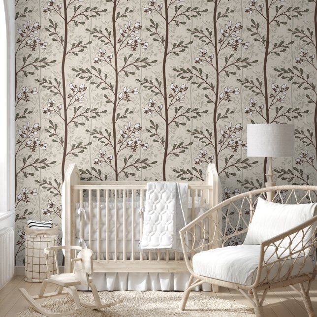Delicate Flower Buds Bloom Earthy Floral Wallpaper (Kids)