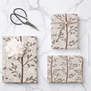Delicate Flower Buds Bloom Soft Elegant Floral Wrapping Paper Sheet