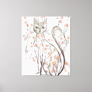 Delicate flower cat illustration canvas print