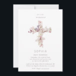 Delicate Flower Cross the Baptism Christening Invitation<br><div class="desc">Delicate Flower Cross the Baptism Christening or can be used for first communion</div>