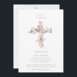 Delicate Flower Cross the Baptism Christening Invitation<br><div class="desc">Delicate Flower Cross the Baptism Christening or can be used for first communion</div>