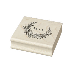 Delicate Flower Wreath Initials Rubber Stamp