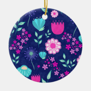 Delicate Flowers and Botanical Details Ceramic Ornament