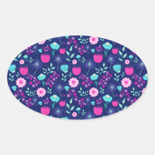Delicate Flowers and Botanical Details Oval Sticker
