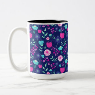 Delicate Flowers and Botanical Details Two-Tone Coffee Mug