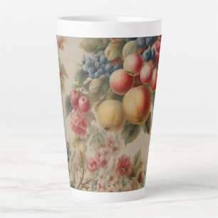 Delicate Flowers and French Fruits. Painted Style Latte Mug